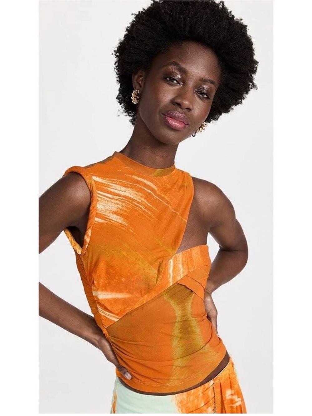 Johnathan Simkhai Terra Orange sheer Marble neon cut out tank top M NWT